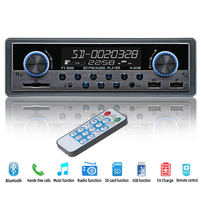 

1 DIN Car MP3 Multimedia Player Bluetooth Radio Car Stereo Radio TF 2 USB AUX Input Receiver Audio Auto Electronics 12V In-Dash