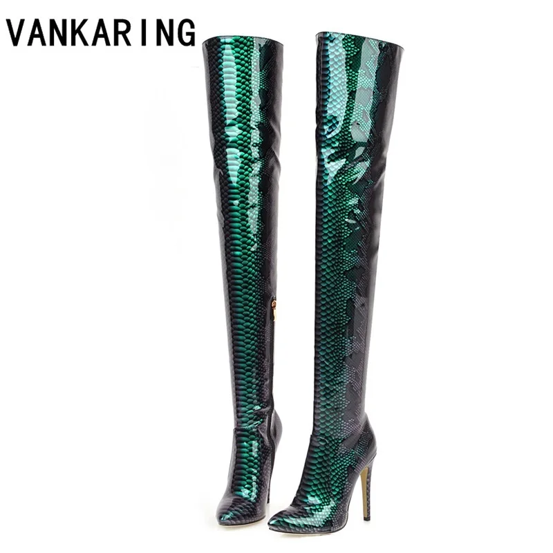 

thigh high boots sexy over the knee boots for women shoes snake print pointed toe thin high heels long dance boots bottine femme