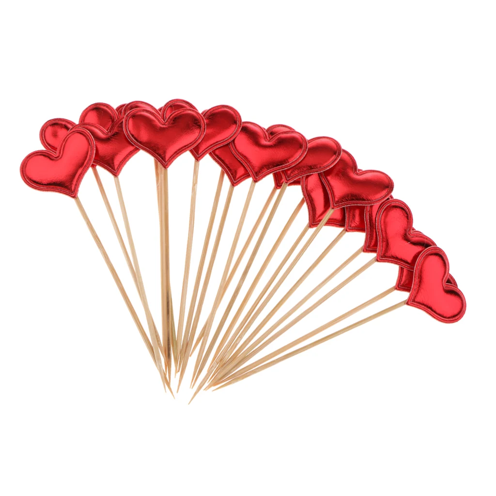 20 Pieces Heart Toothpick Leather Cupcake Picks Birthday Toppers Kids Birthday Wedding Party Decoration Supplies