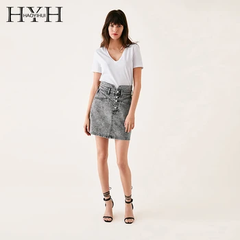 

HYH HAOYIHUI 2019 New Fashion Summer Simple Style Basic T-Shirt Short Sleeve V-neck Solid Color Pullover Women T-Shirts