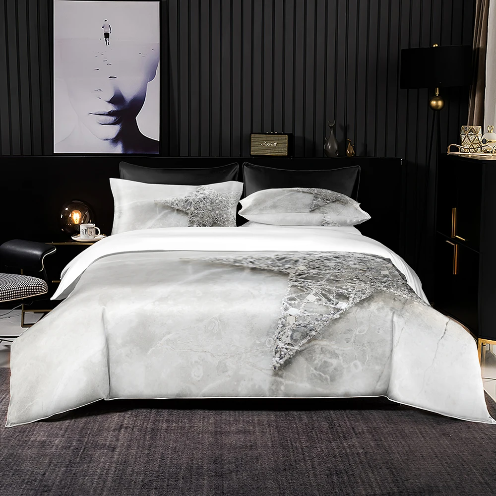 ClassicEuroBeddingSetSliverStarPrintDuvetCoverLuxurySoftSet