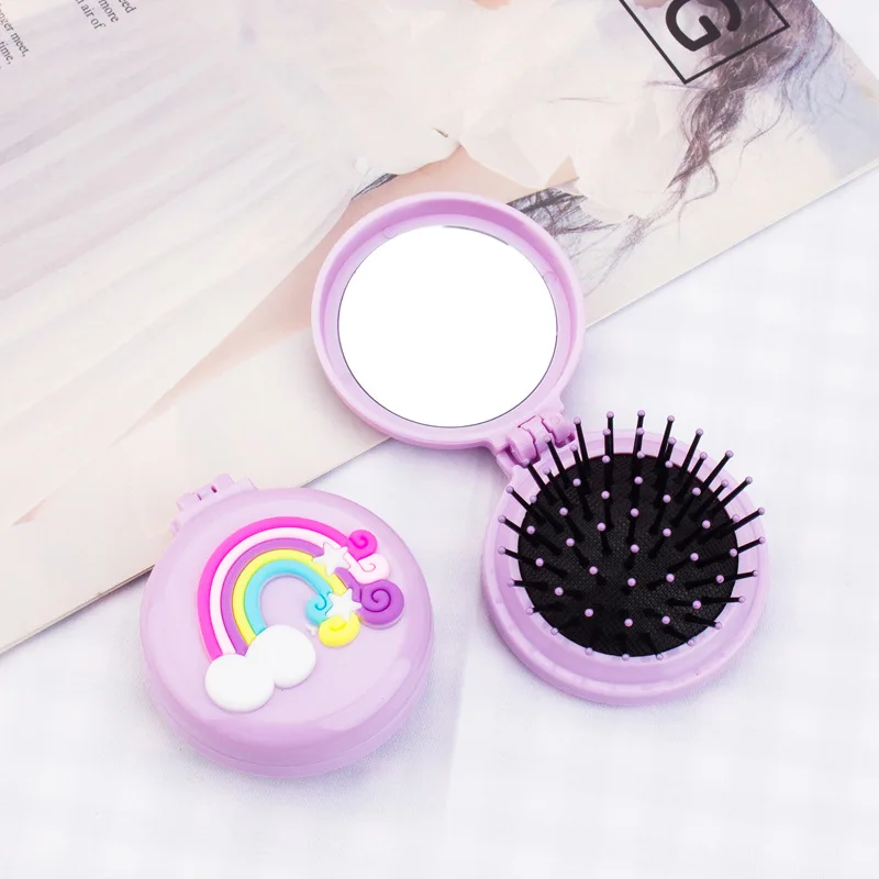 New Girl Cute Portable Mini Folding Massage Hair Comb Airbag Round Travel Hair Brush With Mirror Anti-static Hair Accessories