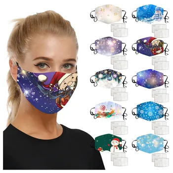 

Santa Face Mask Unisex Christmas Outdoor Face Fabric Facial Mask Washable Breathable Reusable 1 Маски +2pc Filter Masque Tissu