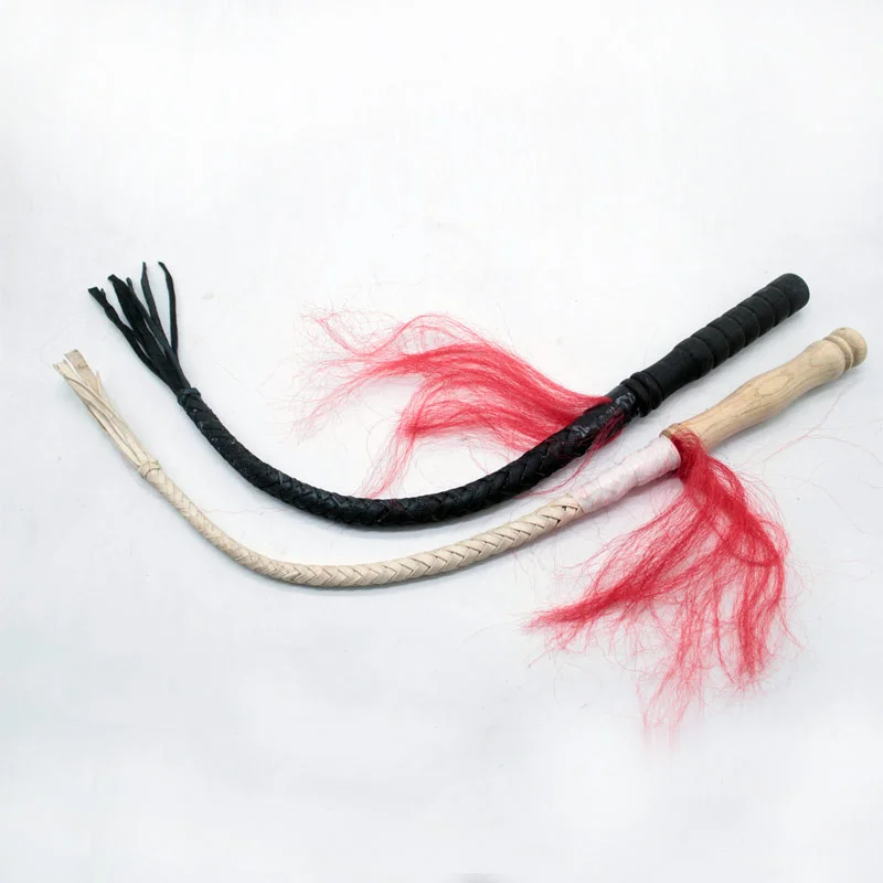 Pure Cowhide Self-defense Whip Wood To Bring Martial Arts Whip Martial Arts Performance Props with Red Ribbon