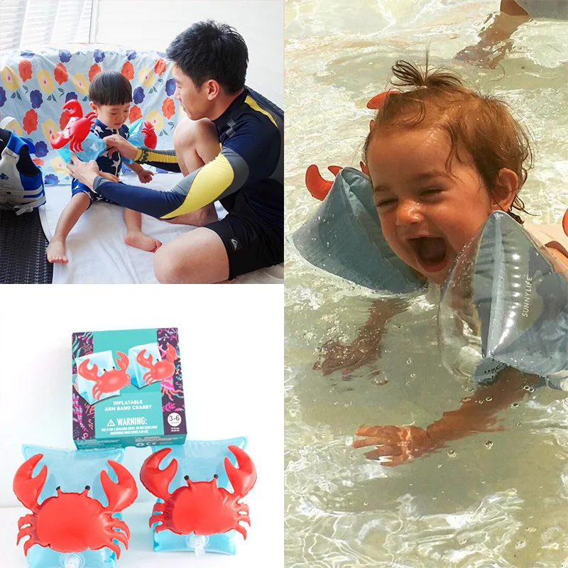 Cute Kids Children Baby Crab Safty Arm Band Inflatable Swimming Ring Toys