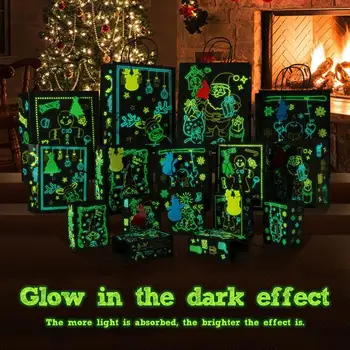 

16PCS Christmas Gift Bags Glow in the Dark 3 Sizes Party Treat Bags Gift Pouches with Unique Luminous Festive Designs