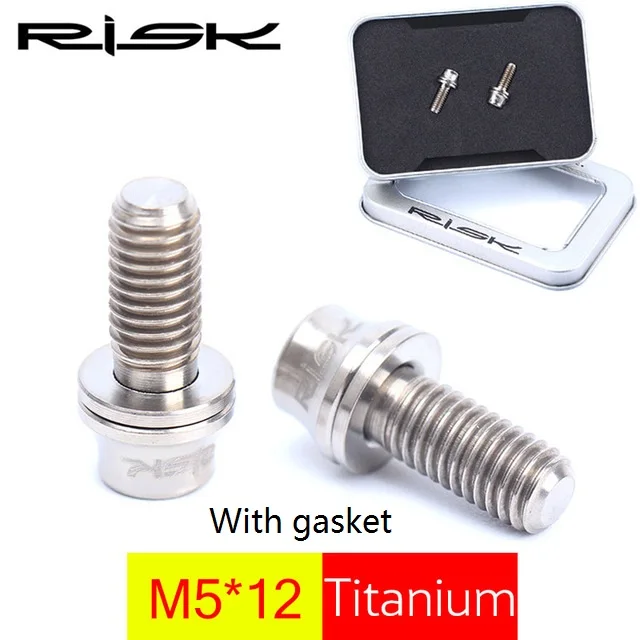 RISK 2 шт. держатель для велосипедной бутылки крепежные болты TC4 Титан M5* 12 велосипедный насос крепежный винт с шайбой для держатель бутылки для велосипеда фиксация - Цвет: Titanium With gasket