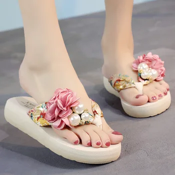 

Women Flip Flops Sandals Handmade Flowers Casual Slippers Flat Sandals Ladies Beach Slippers Summer Woman Shoes Female Footwear