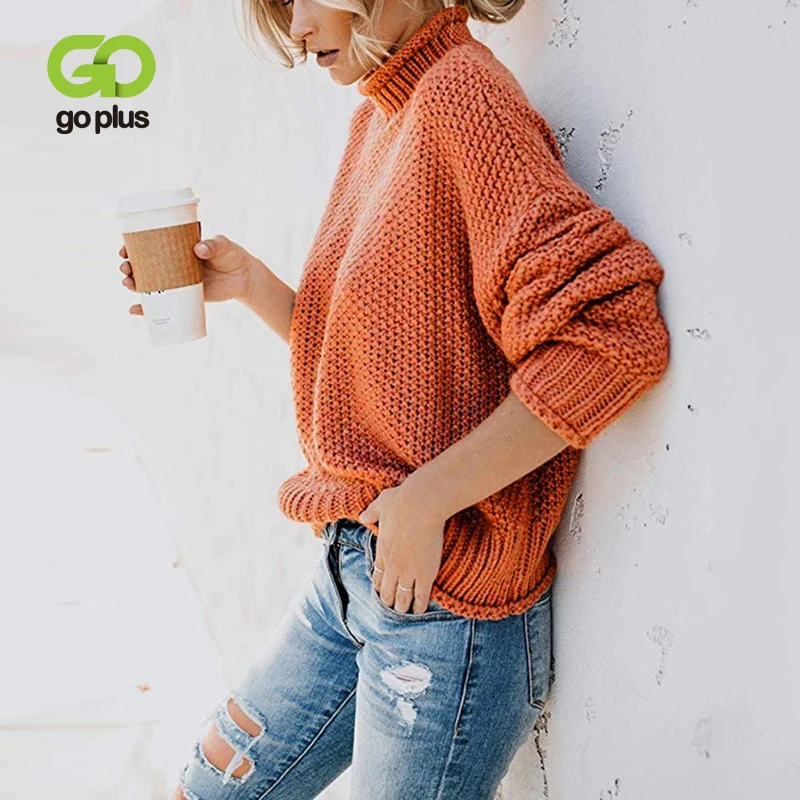 

GOPLUS Turtleneck Knitted Women's Sweater Lantern Sleeve Sweaters Women's Jumper 2019 Winter Plus Size Streetwear Pull Femme