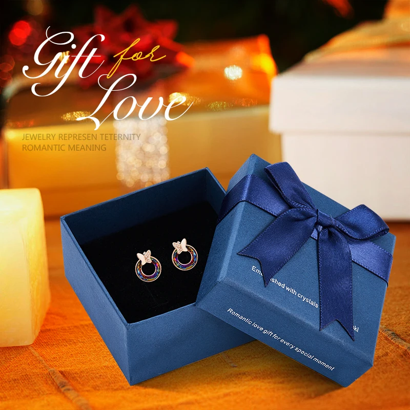 Rose Gold in box Cdyle женские модные ювелирные изделия медные серьги-гвоздики с кристаллами полые круглые серьги из розового золота с бабочкой - Окраска металла: Rose Gold in box