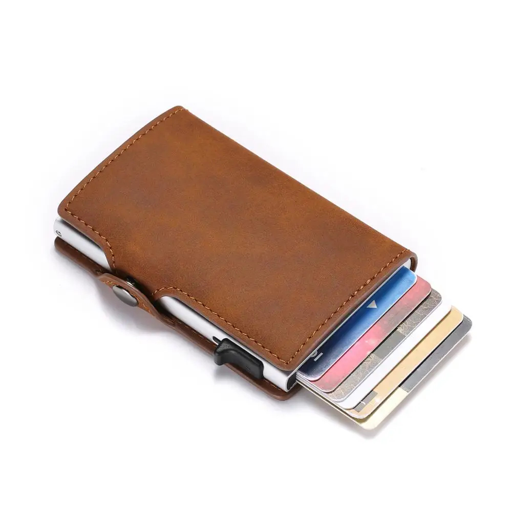 

Crazy Horse Leather Wallet RFID Vintage Card Holder Card Case Anti-theft Card Pop Up Business Money Bag Card Holder Slim Wallet