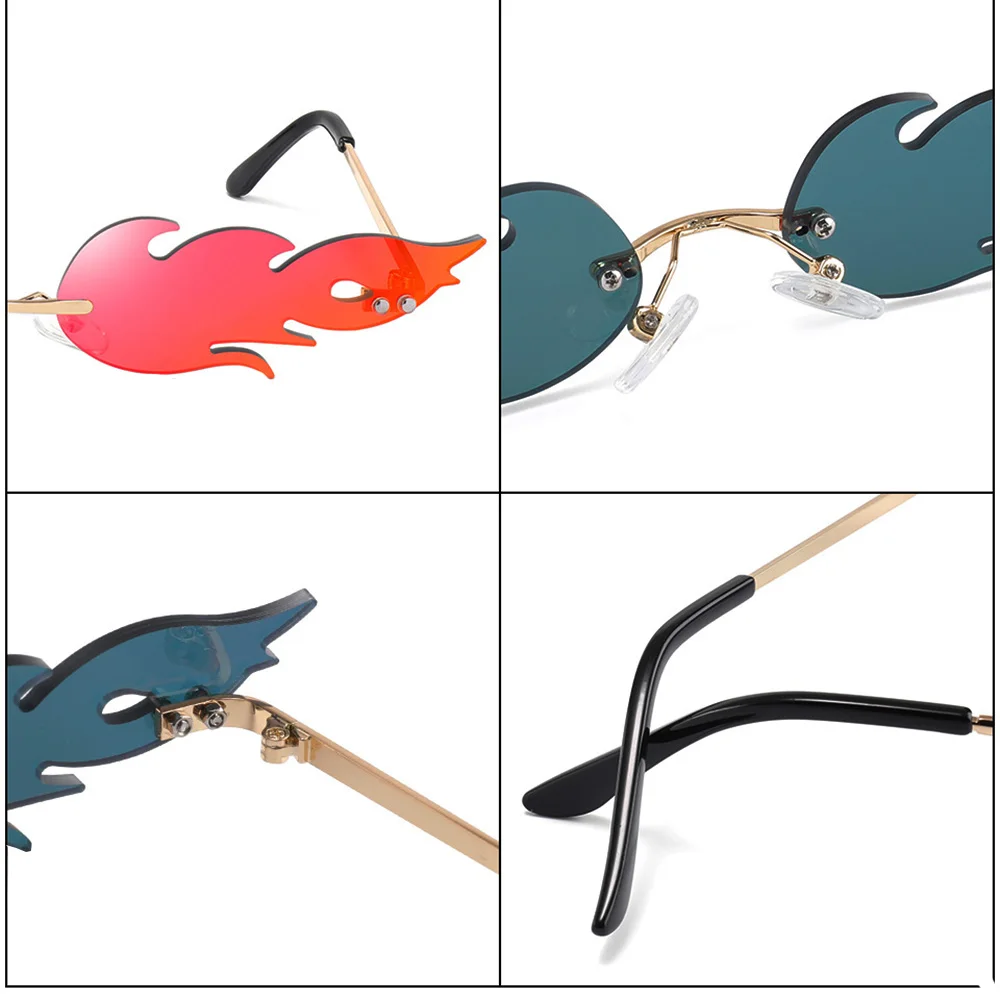 Fire Flame Sunglasses Women Men Rimless Wave Sun Glasses New Fashion Eyewear Luxury Trending Narrow Sunglasses Streetwear