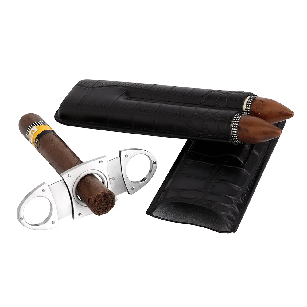 PIPITA портсигар Портативный дорожный портсигар чехол s Humidor с резак из нержавеющей стали Портативный кожаный PU портсигар чехол 2 подставка для пробирок