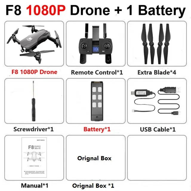 1080P 1B Box Дрон F8 4K 5G Wi-Fi gps Дроны с камерой HD Anti shake Gimbal 1 км Квадрокоптер SD карта Дрон Профессиональный VS SG907 L109 - Цвет: 1080P 1B Box