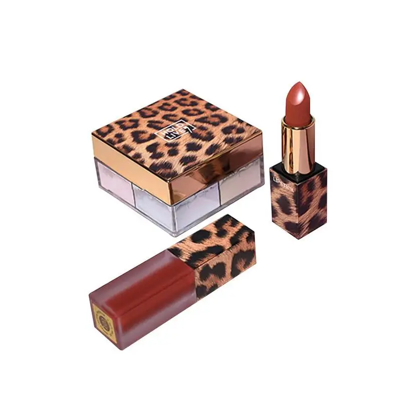 

3pcs/lot Lipsticks Lip Stain Makeup Leopard Lipstick Lip Gloss Loose Powder Long Lasting Cosmetic Makeup Set