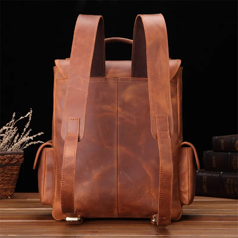 PNDME simple retro crazy horse cowhide men's backpacks high quality genuine leather anti theft bagpack travel laptop bookbags