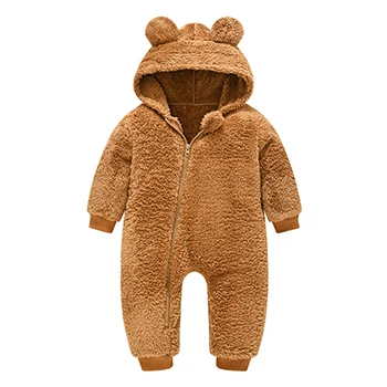 Cute Plush Bear Baby Rompers Toddler Girl Overall Jumpsuit Spring Autumn Hooded Zipper Baby Boys Romper Infant Crawling Clothing baby bodysuit dress Baby Rompers
