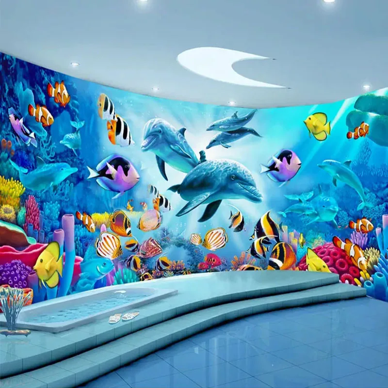 Custom-Self-Adhesive-Bathroom-Mural-Wallpaper-3D-Ocean-World-Dolphin ...