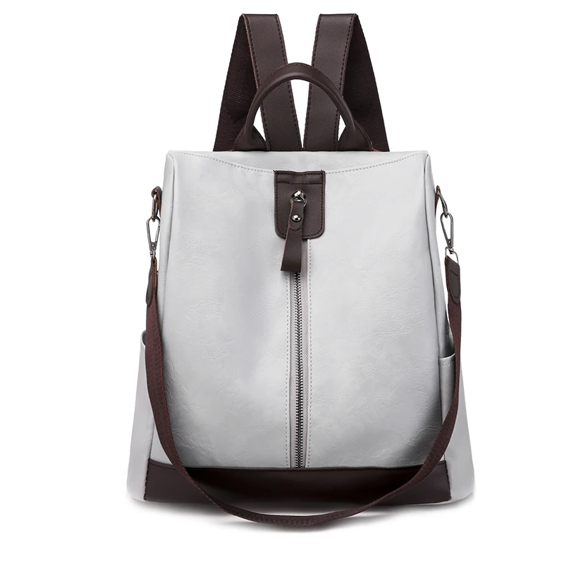 Toposhine, Противоугонный женский рюкзак, модный, простой, Одноцветный, школьная сумка из искусственной кожи, женские рюкзаки для девочек, женские сумки - Цвет: Gray