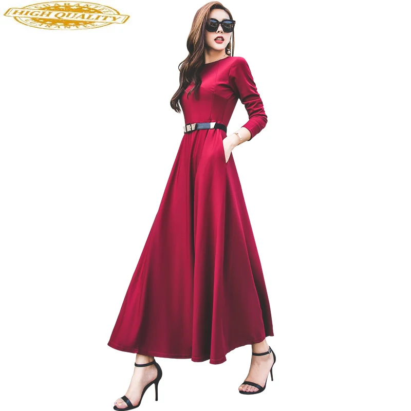 2020 Elegante Feestjurk Vrouwelijke Herfst Winter Maxi Jurk Met Riem Rode Lange Jurken Voor Vrouwen Vestido Longo 170812 2020 Elegante Feestjurk Vrouwelijke Herfst Winter Maxi Jurk Met Riem Rode Lange Jurken Voor Vrouwen Vestido Longo 170812