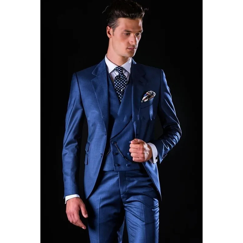 

Custom Made Blue Men's 3 Piece Wedding Groom Tuxedos Groomsman Best Man Party Prom Suits (Jacket+Pants+Vest) G519
