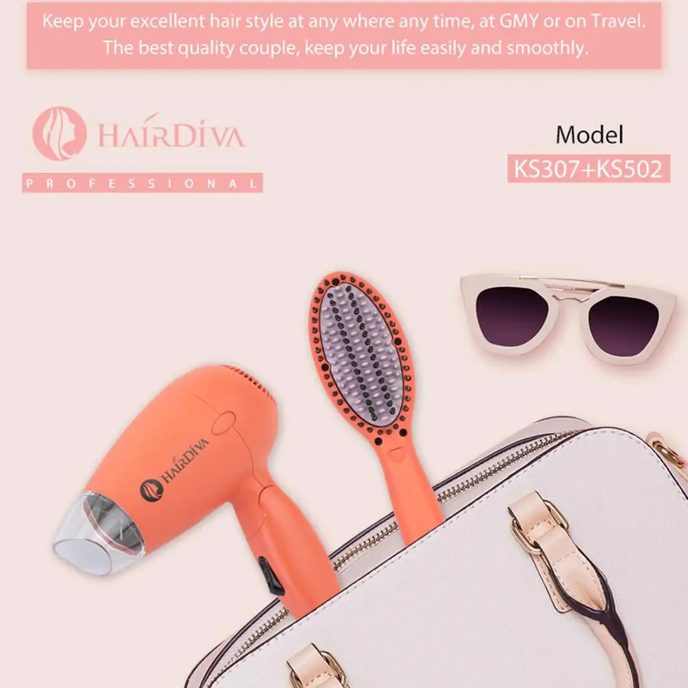 HairDiva авто двойное напряжение фен и выпрямитель ионной Щетка для волос 2 в 1|Фены