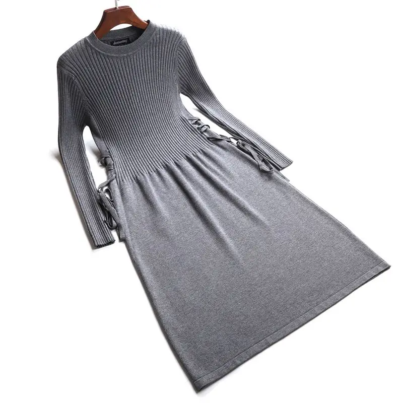 GIGOGOU, пуловер, свитер, женское осенне-зимнее платье, свободные вязаные платья, длинные, на шнуровке, макси, женские платья, облегающее платье, Vestidos