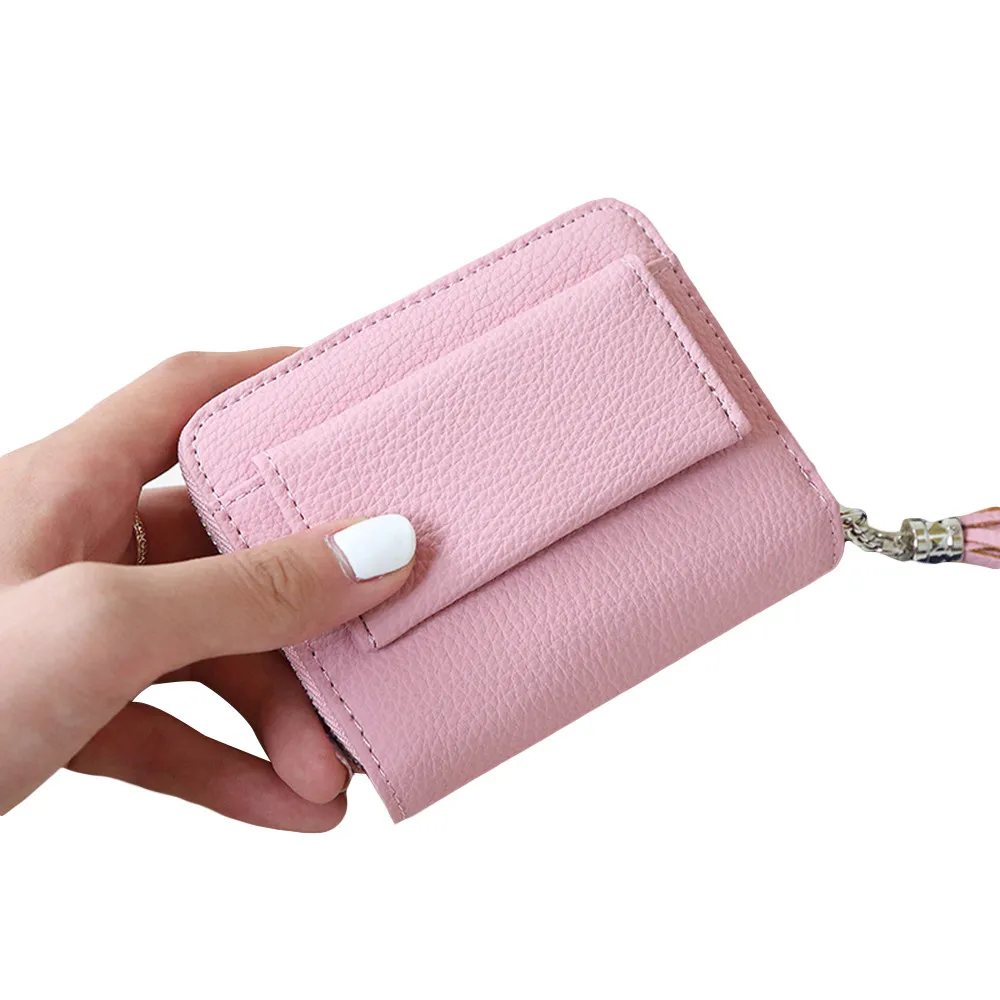 Purple Nevera Women Simple Short Wallet Tassel Coin Purse Card Holders Handbag