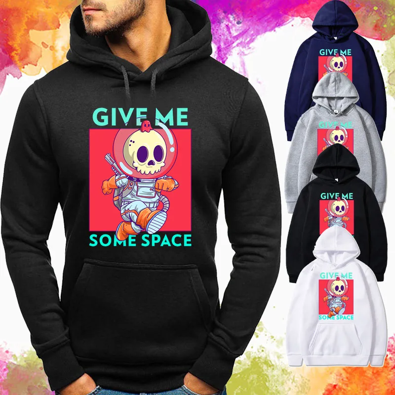 

2021 New Man Cartoon Skeleton Give Me Some Space Letters Printed Hoodies Men Design Casual Hooded Tops Warm Suitable Streetwear