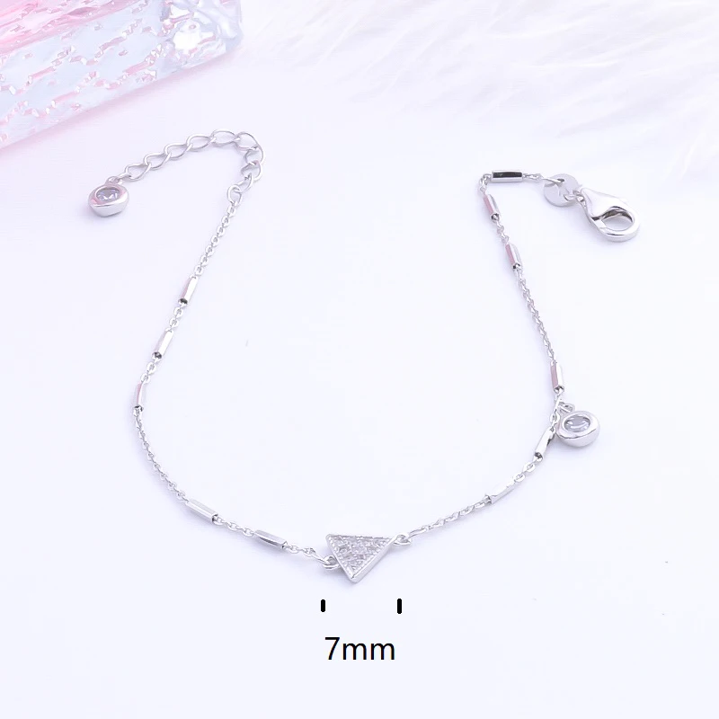 Pekurr 925 Sterling Silver Simple CZ Triangle Bracelet For Women Geometric Fine Jewelry Girl Party Bangles Gifts