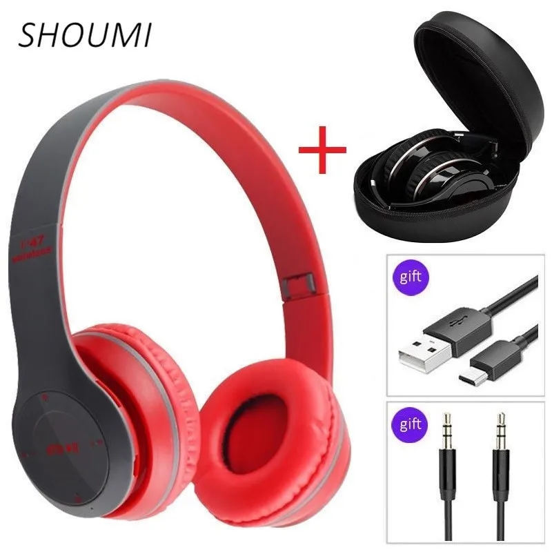 P47 Bluetooth Helmets Wireless Earphone Foldable Noise Cancelling Hifi Stereo Headphone with Mic Headsets Bag for Kids Girl Gift