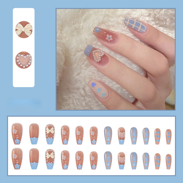 Detachable False Nails with Bow Designs Long Coffin Fake Nails French Gold Edge Ballerina Full Cover Nail Art Tips