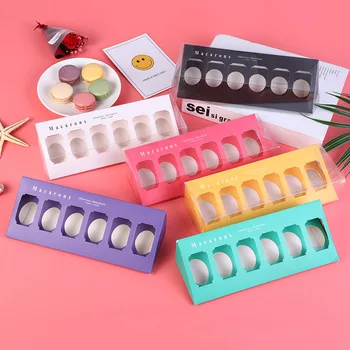

100pcs/lot Colorful Transparent PVC Cardboard Macaron box 6 moon cake biscuit box