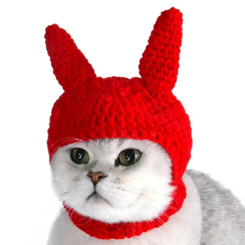 Домашнее животное кошка красная шляпа Вечерние наряды Красная Шляпа кошка собака вязаная Роговая шапка домашнее животное праздничное платье