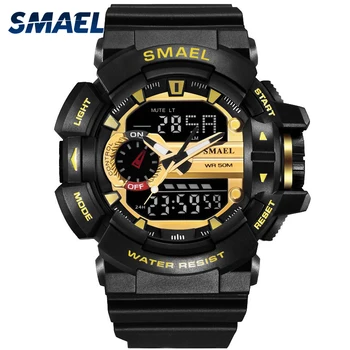 

SMAEL Sport Watches Men Black Gold 50m Waterproof Dive Digital Watch Military Quartz Wristwatch 1436 relogio masculino LED Watch