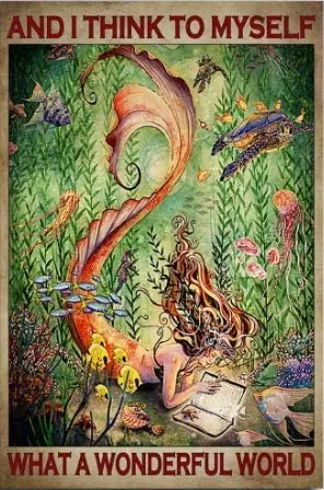LINQWkk Metal Tin Sign Retro Wall Decor Mermaid On The Ocean – and I Think to Myself That A Wonderful World - Home | Дом и сад