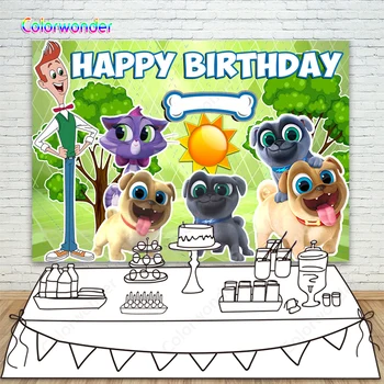 

Personalized Puppy Dog Pals Photography Backdrops Kids Baby 1st Birthday Party Photo Background Cake Table Decorations Banner