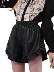 Short en similicuir PU pour femmes, taille haute, à volants, en peau de mouton, printemps 2022 