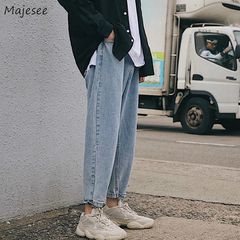 De los hombres pantalones vaqueros vaquero liso tobillo longitud Simple de talla grande 3XL suelto paquete Streetwear todo-Partido Chic Vintage Retro pantalones Harajuku