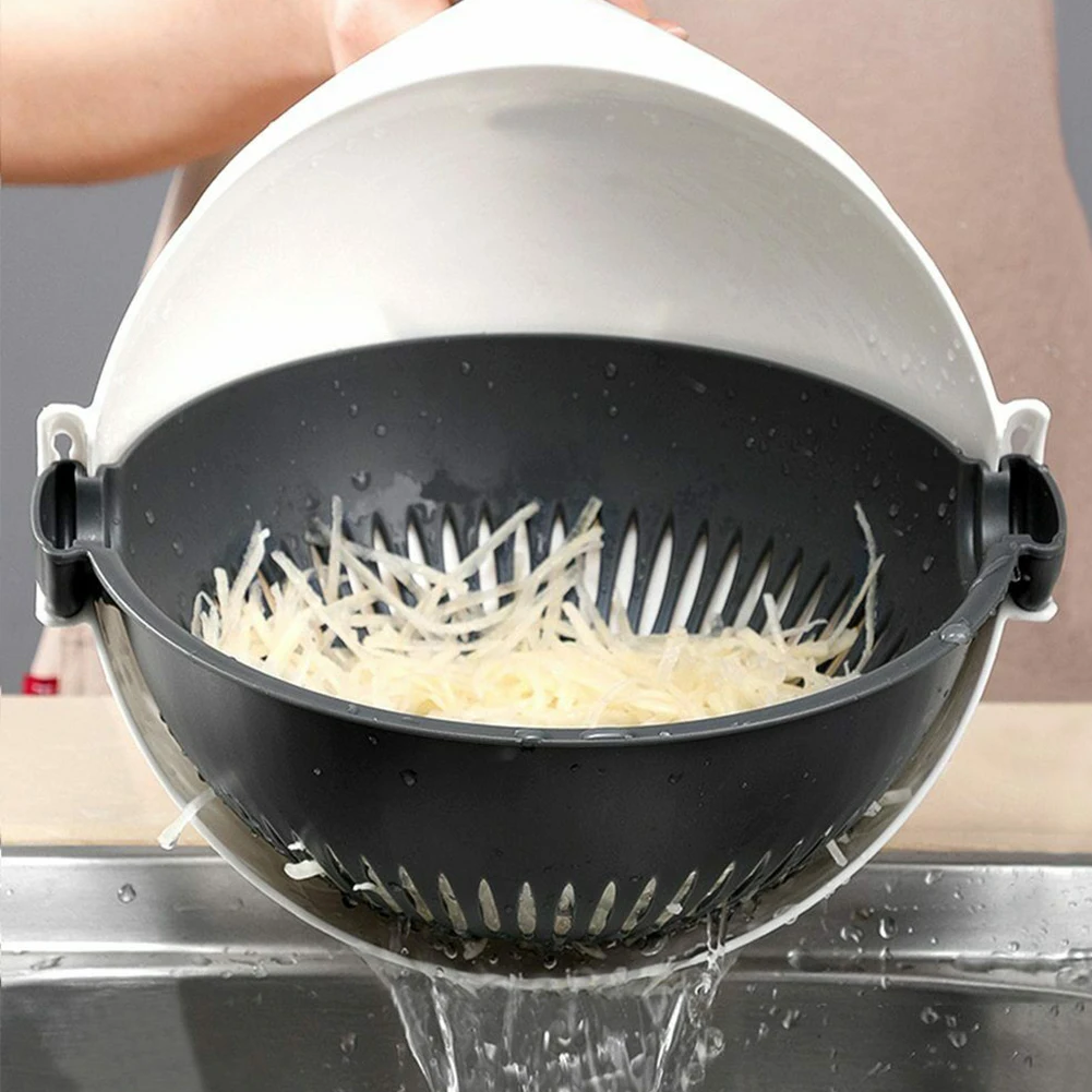 

9 In 1 Vegetable Cutter Kitchen Tools Rotatable PP Multifunction Slicing Drain Water Nonslip Manual Removable Cover Stable Foot