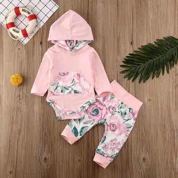 

CANIS Autumn Spring Infant Baby Girls Clothes Long-sleeved Floral Printed Romper Jumpsuit Tops Pants Sets