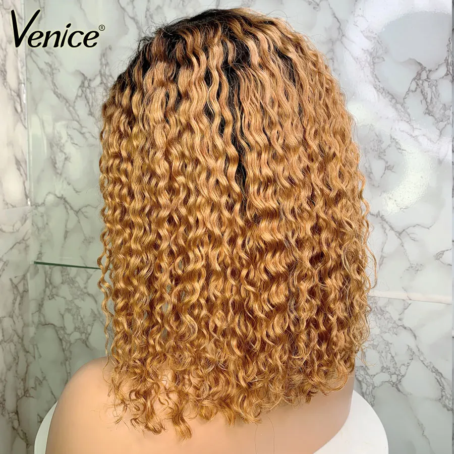 Венеция волосы с эффектом деграде(переход от вьющиеся Синтетические волосы на кружеве человеческих волос парики для волос с детскими волосами 13x6 кружевной парик для черных Для женщин 150% 1B/27 Волосы remy