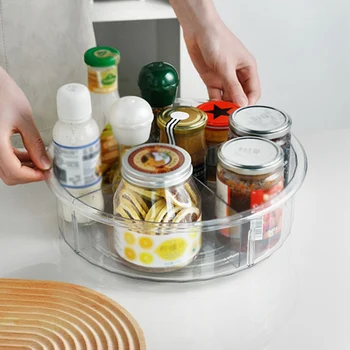 

Turntable Storage Tray Divided Cabinet Organizer Transparent Round 360 Desktop Turntable Shelves Seasoning Bottle Storage Boxs