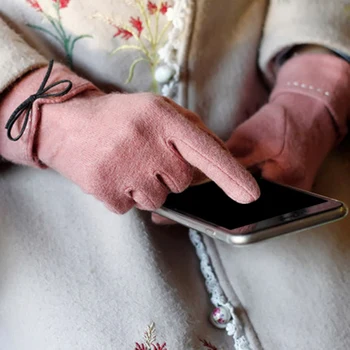 

2019 New Winter Women Warm Elegant Wool Touch Screen Gloves Temperament Bowknot Korean Style Comfortable Solid Color Mittens