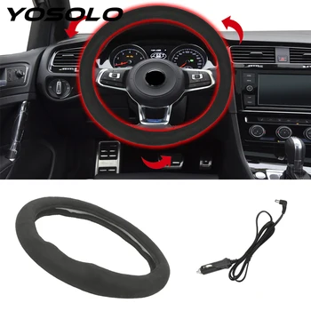 

YOSOLO Car Steering Wheel Cover 12V Soft Winter Warm Car Lighter Plug Heated Heating Electric Steering Covers Auto Accessories