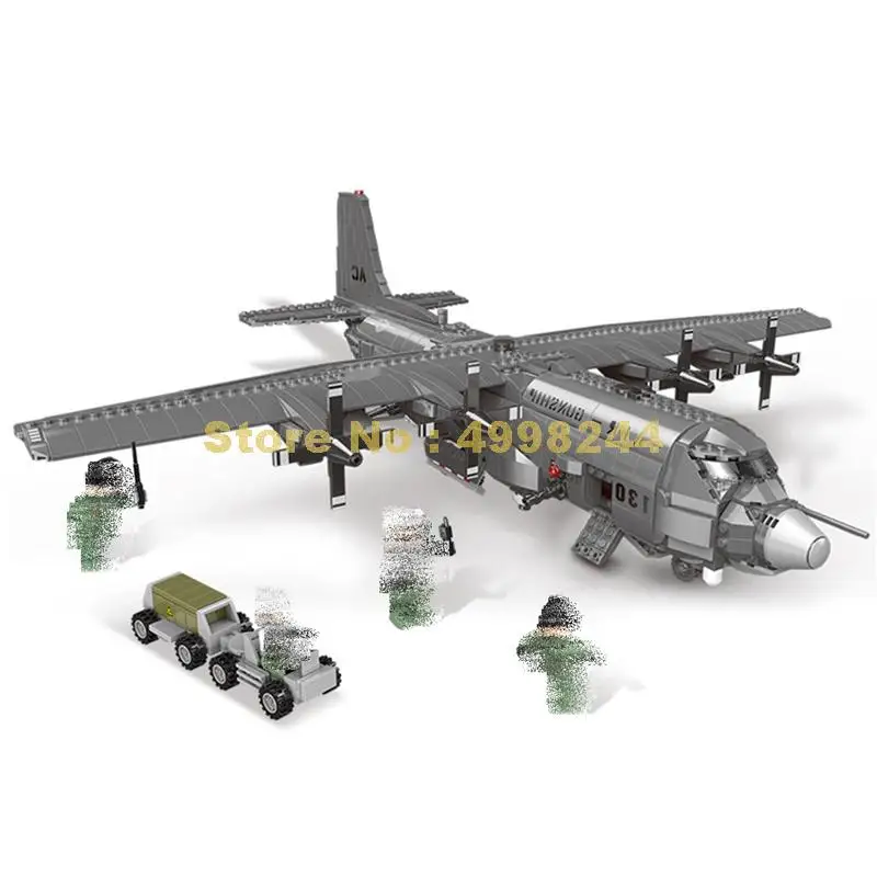 

xb06023 1713pcs military series the 130 aerial gunboat set building blocks 3 figures Bricks Toy