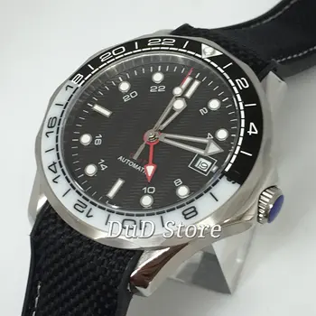 

BLIGER 41mm Men's Watch Stainless case Sterile black dial GMT Movement Date Window Sapphire Glass Luminous Automatic Wristwatch