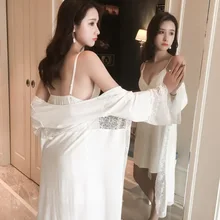 Фото корт ветер прекрасный кружева принцесса сексуальная пижама с нагрудной накладкой Modale хлопок халат из двух частей Фея Lounge интимное белье