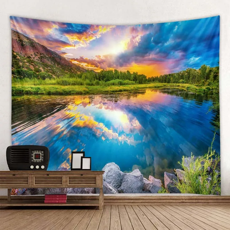 Large tapestry natural landscape forest wall hanging aesthetics room decoration bohemian bedroom living room wall decoration