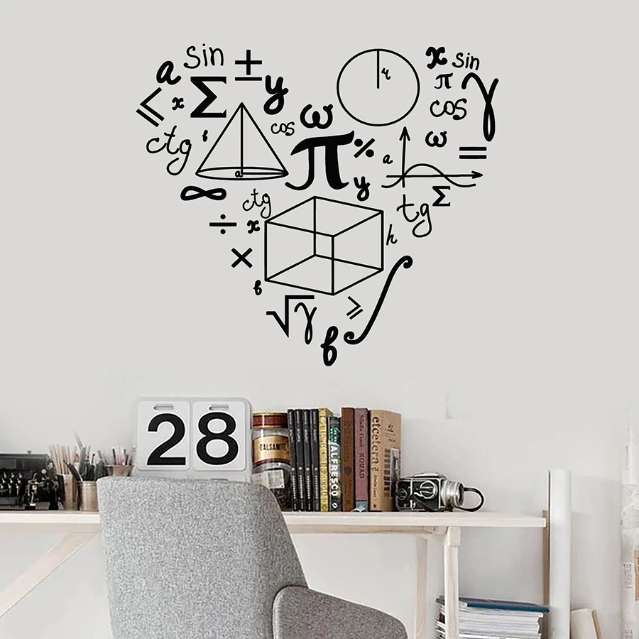 munt Hallo toegang Math Symbool Muurtattoo School Klasse Student Tiener Kamer Interieur Decor  Wiskunde Liefde Vorm Vinyl Raamstickers Muurschildering M236|Wandstickers|  - AliExpress